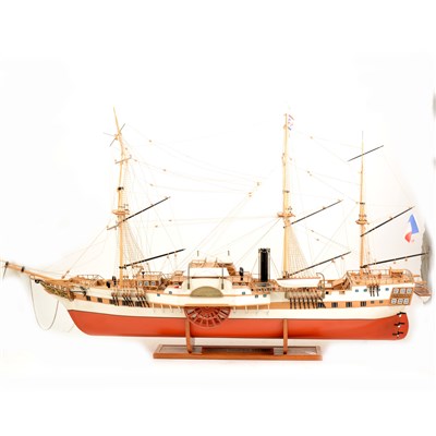 Lot 132 - Hand built scale model paddle-steamer boat, L'Orenogue 1848, France