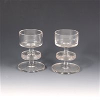 Lot 14 - A pair of Wedgwood clear glass candlesticks, Kings Lynn pattern.