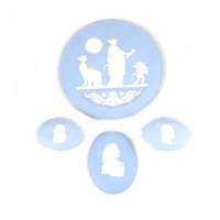 Lot 13 - Two Wedgwood blue Jasperware plaques and two boxes.