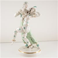 Lot 597 - A hard-paste porcelain figural lamp base by Gustav Oppel, depicting Nijinski and the Ballet Russes