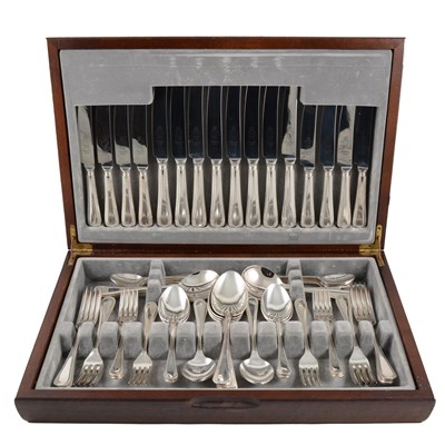 Lot 91 - An eight place cased set of silver-plate Sheffield Cutlery, with bead edging, other cased sets of flatware including fruit sets, a silver-plated salver etc.