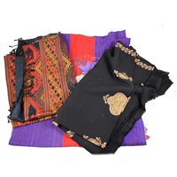 Lot 179 - A floral tapestry seat cover and back, another tapestry panel, throws and shawls.