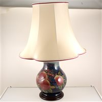 Lot 541 - A Moorcroft Pottery table lamp, 'Finches' design by Sally Tuffin.