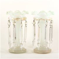 Lot 7 - Pair of Victorian frosted glass lustre vases, ...