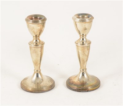 Lot 163 - Pair of small silver candlesticks, Bishton's Ltd, Birmingham 1971