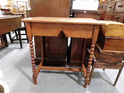 Lot 400 - Oak occasional table, rectangular top with an inlaid band, ...