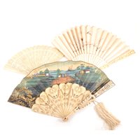Lot 82 - Cantonese carved ivory  and silk embroidered fan, circa 1900