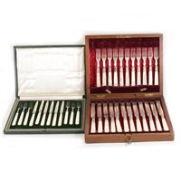 Lot 88 - Set of six silver dessert knives and forks, Roberts & Belk, Sheffield 1928