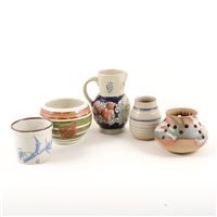 Lot 34 - Poole stoneware model of an Owl, 10cm, two Poole stoneware Wildlife dishes, Spode Bluebird dinnerware, decorative china including a bone china dressing table set, (2 boxes).