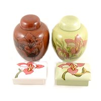 Lot 40 - Collection of Carltonware Lily decorated ornamental china, including three ginger jars, 26cm and smaller, two bowls and four covered boxes,.