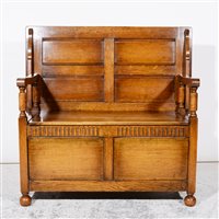 Lot 275 - Reproduction oak bench/table, ...