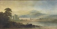 Lot 254 - Follower of D. Y. Cameron, Scottish loch scenes, oil on board, 24cm x 43cm visible size, and 25.3cm x 44.3cm visible size.