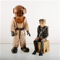Lot 24 - Two art pottery figures of Deep-sea Divers, by Christine Goldstone