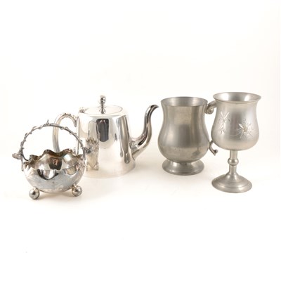 Lot 140 - A Mappin & Webb oak canteen of silver-plated cutlery in the rat tail design, twelve place settings, silver-plated tea ware, cocktail shaker, ice bucket etc.