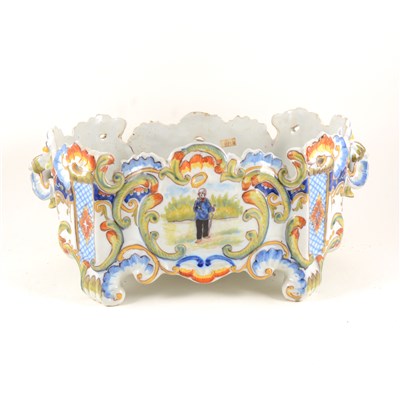 Lot 82 - French faïence jardinière, marked Mont Saint Michel, ...