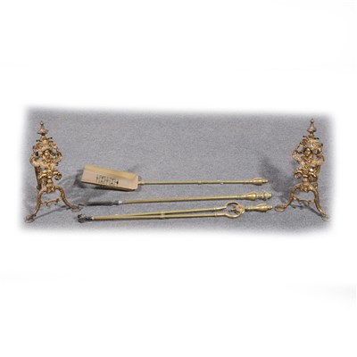 Lot 130 - Fine pair of cast gilt metal Andirons, mask heads, ...