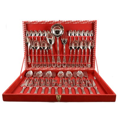 Lot 134 - A canteen of Italian silver-plated cutlery, 51 pieces, ornate handles.