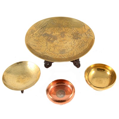 Lot 131 - Chinese engraved brass shallow bowl, ...