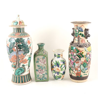 Lot 29 - Chinese polychrome baluster-shape covered vase, ...