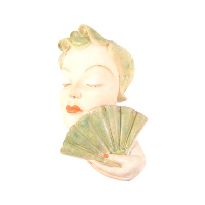 Lot 26 - Art Deco painted plaster wall mask, signed Leonardi