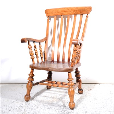 Lot 352 - Beech and elm lathe back elbow chair