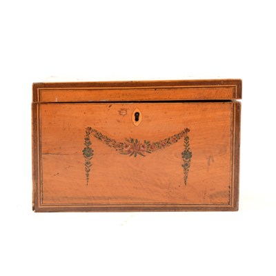 Lot 176 - George III painted satinwood tea caddy, ...