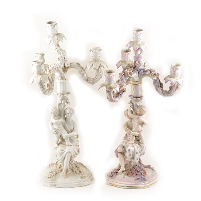 Lot 69 - German porcelain four-light candelabra, probably Sitzendorf, ...