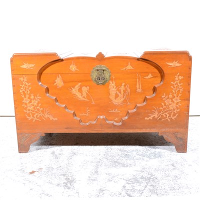 Lot 410 - Singapore carved camphor wood chest, applied decoration