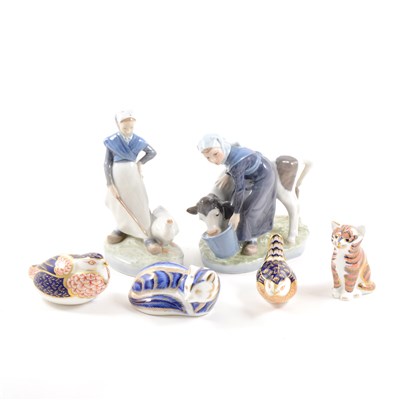 Lot 24 - A Royal Copenhagen figure, Milkmaid feeding a calf, and other Copenhagen ceramics