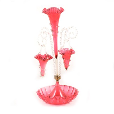 Lot 100 - Cranberry glass parian centre-piece, ...