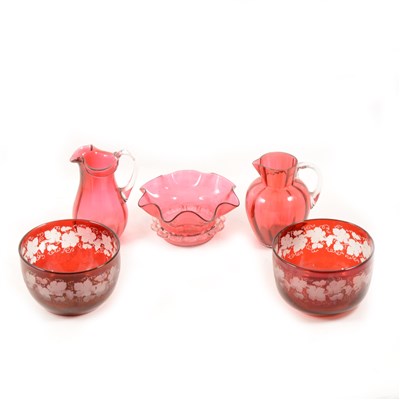 Lot 101 - Ruby glass lustre vase, ...