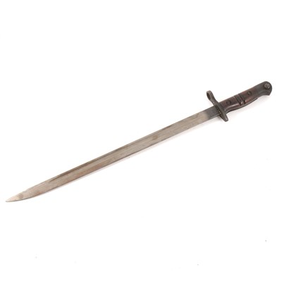 Lot 124 - WWI bayonet, blade 43cm, dated 1913, leather sheath.