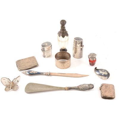 Lot 241 - A Danish sterling silver pendant by Niels Erik From, a bangle, a niello knife, and a quantity of silver and other smallwork.