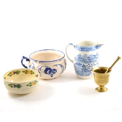 Lot 33 - Two boxes of assorted ceramics and metalware.