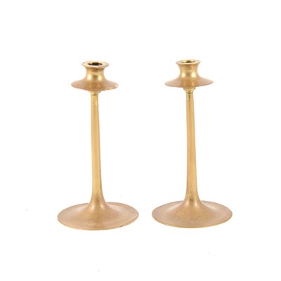 Lot 99 - A pair of Arts & Crafts bronze candlesticks, Dryad design