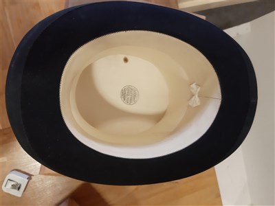 Lot 68 - Black silk top hat, James Lock & Co, London, and a grey top hat