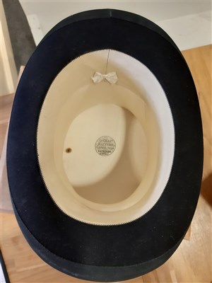 Lot 68 - Black silk top hat, James Lock & Co, London, and a grey top hat