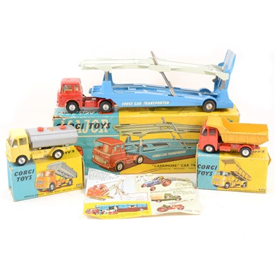 Lot 175 - Corgi Major Toys; 1105 car transporter, 460 cement tipper, 458 ERF model 64G earth dumper, all boxed