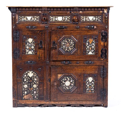 Lot 437 - A joined oak cabinet, 17th Century and later