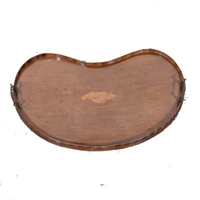 Lot 205 - An Edwardian inlaid kidney-shape tray, ...