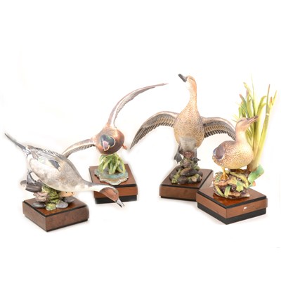 Lot 66 - Four Royal Worcester bird models - American Pintail Female, 156/500, 33.5cm high on plinth, 34.5cm wide, American Pintail Male, 156/500, 19cm high on plinth, 36.5cm wide, Mallard Male