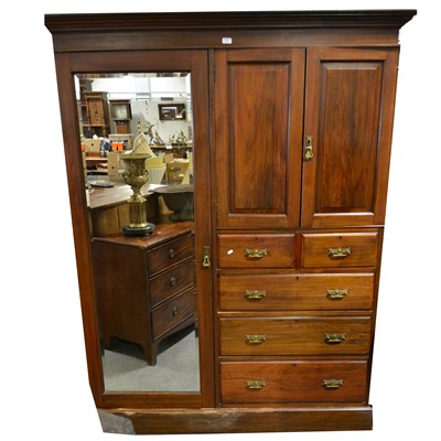 Lot 418 - Late Victorian walnut combined wardrobe.
