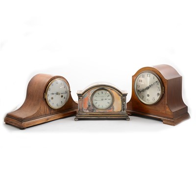 Lot 122 - Silver plated mantel clock and three other mantel clocks