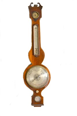 Lot 425 - Victorianmahogany banjo-shaped  barometer, signed M Barnasconi, Leeds