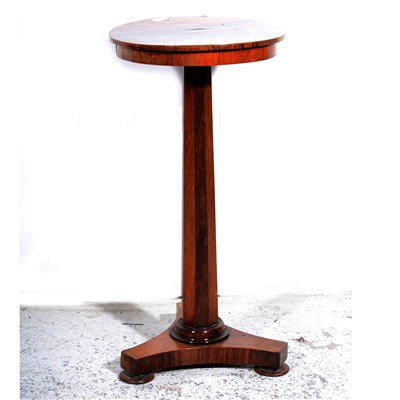 Lot 409 - William IV rosewood circular stand, triangular platform base.