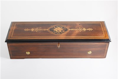 Lot 90 - Swiss rosewood and simulated rosewood musical box by Nicole Freres, No. 39432, 1860's