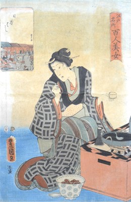 Lot 275 - Shigeharu Ryusai, Arashi Rikan-Kabuki, Japanese woodblock print, ...