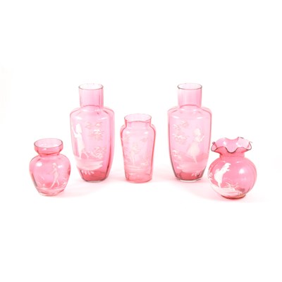 Lot 8 - Small collection of 'Mary Gregory' decorated cranberry glass