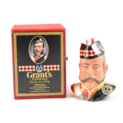 Lot 160 - Grants - 25 yr old whisky in Royal Doulton character jug, barrel handle, full and boxed.