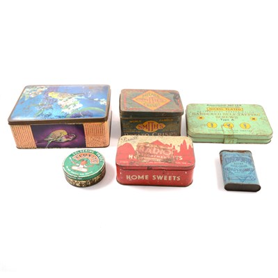 Lot 113 - Collection of old tins including Smiths Potato Crisps; Pascal Radio Assortment Various tobacco and Nettlefolds - Parket - Kalow nickel plated hardened self tapping screws tupe A, tin, etc.